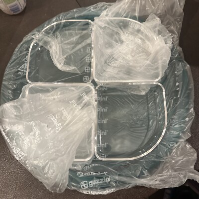 Vtg New Guzzini Lucite Tray Chip Dip Four Section Serving Tray Green Clear FAST-image