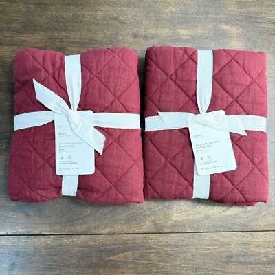 POTTERY BARN BELGIAN FLAX LINEN DIAMOND QUILTED EURO SHAM SET OF 2 ~ MERLOT-image