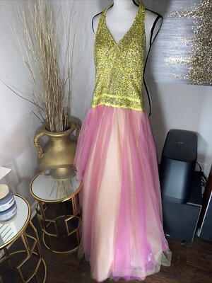 Studio 17 Multicolored Rhinestone Beaded Iridescent Maxi Ball Gown Formal Sz. 6-image