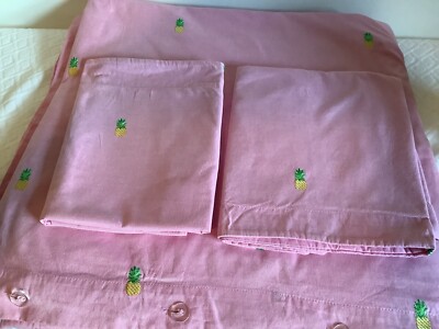 Pottery Barn Coastal Pineapple Duvet Cover Pink Full Queen 2 Standard Shams MINT-image