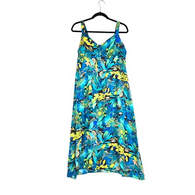 Studio 1940 Hawiian Dress Womans Size 16 Blue Sundress Sleeveless Midi Tropical-image
