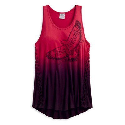 NWT Harley Davidson Braided Sides Dip Dye Sleeveless Tank Top Red Black Size L-image