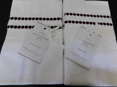 2 NEW Pottery Barn Pearl Embroider Dot EURO or KING Shams Madeira Wine Burgundy-image