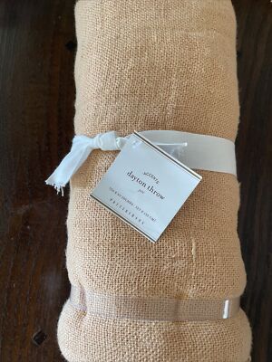 Pottery Barn Dayton Linen Fringe Throw - Sunset Orange-image