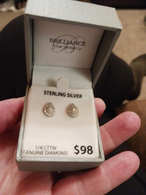 NIB Brilliance Fine Jewelry Sterling Silver 1/4 CTTW Diamond Pear Studs Earrings-image