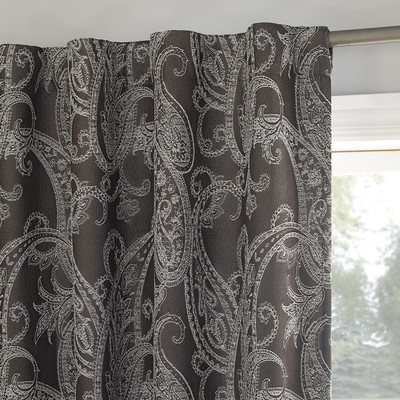 Pedra Paisley Embroidery 100% Blackout Back Tab Curtain Panel, 40