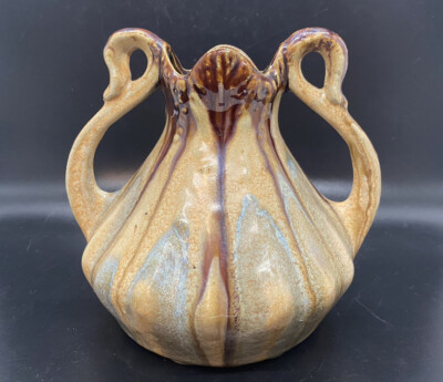 BELGIUM FAIENCERIE THULIN DRIP GLAZE VASE URN SHAPED 2 HANDLES-image