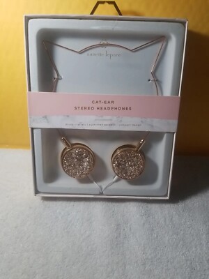 Nanette Lepore Cat Ear Shaped On-Ear Stereo Headphone, Rose Gold, Druzy Crystals-image