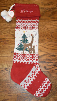 Pottery Barn Kids Deer Heirloom Knit Christmas Stocking Kathryn Monogram-image