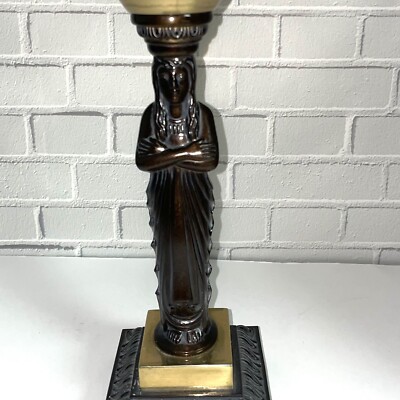 Pottery Barn Art Deco Nouveau Lamp Bronzed and Brass Woman In Dress no Shade-image