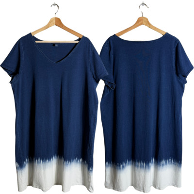 J. Jill Pure Jill Indigo Short Sleeve Dip Dye Denim Mini Dress Women's XL Blue-image