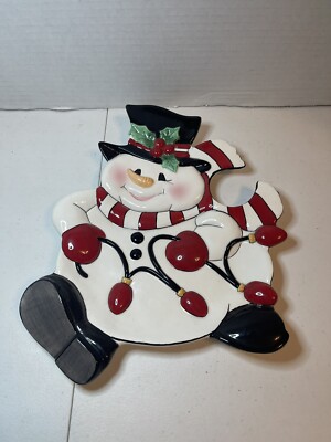 Fitz and Floyd 2006 Classics Cheers Ceramic Snowman Chip & Dip Lights 12