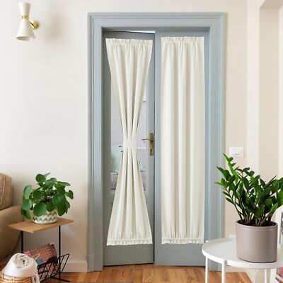 NICETOWN French Door Curtain 26 X 72 Inch Faux Linen Blackout Door Curtain Pr...-image