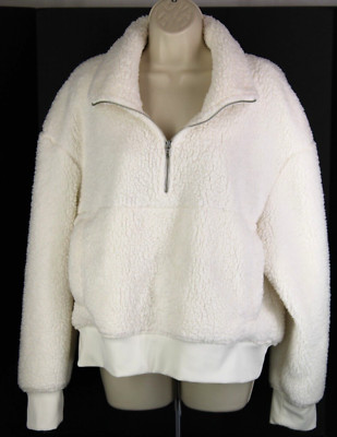 Dip Women XL White Fleece Sweater Kangaroo Pocket Long Sleeve Polyester-image