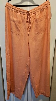 XL Coral dip linen blend pants elastic waist.  Easy Care . Drawstring.-image
