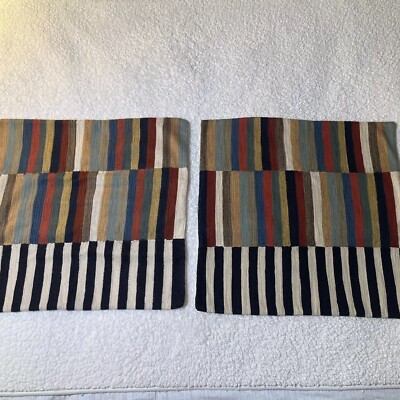 POTTERY BARN Carson Crewel Striped Pillow Covers (PAIR) Approx 24”-image