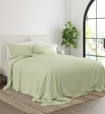 Ienjoy Chic Premium Ultra Soft Pattern 4-Pc. Sheet Set, Full Sage Chevron-image