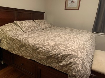 Pottery Barn Duvet Cover Set Neutral Gray/Green King 2 Shams-image