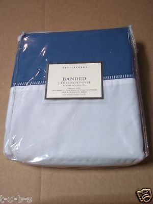 Pottery Barn Banded Hemstitch Bed Bedroom Duvet Cover California Cal King Blue-image