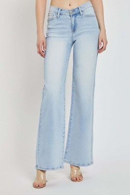 RISEN Wide Leg V Dipped Front Waist Jeans-image
