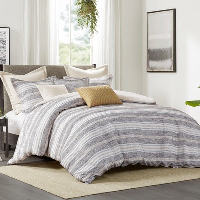 MADISON PARK SIGNATURE Queen Comforter Cotton Rich, Chenille Jacquard Stripes...-image