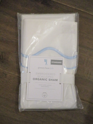 POTTERY BARN KIDS EMBROIDERED SCALLOPED BLUE STANDARD SHAM      NEW-image