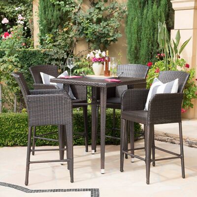 Landan Outdoor 5 Piece Multi-brown Wicker Square Bar Table Set-image