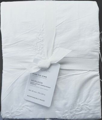 Pottery Barn Heirloom Embroidered Scalloped Edge KING/CAL KING Duvet Cover Cotto-image