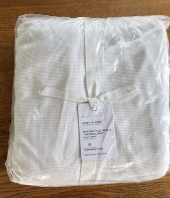 NWT Pottery Barn Mini Waffle Weave Thermal Knit KING/CAL Duvet Cover ~ White-image