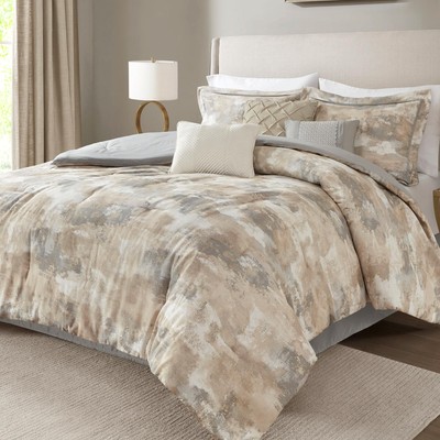 King Comforter Set, Abstract Print with Luxurious Texture, Fluffy King Bedding S-image