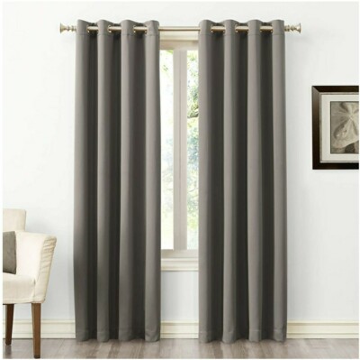 Sun Zero Saxon Grommet-Top Blackout Curtain Single Panel Gray 54