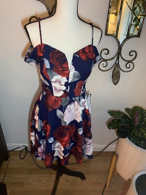 CITY STUDIO $69 Womens New Navy Floral  Fit + Flare Dress 9 Juniors-image