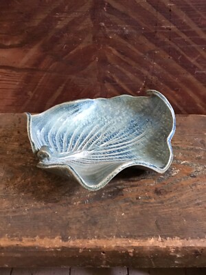 Leaf Shaped Studio Art Pottery Handmade Dish ~  Bowl ~ Signed ~ 9 1/2” X 7 1/2”-image