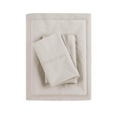 Madison Park Sheet Set 200 Thread Count Relaxed Cotton Percale Queen Ivory-image