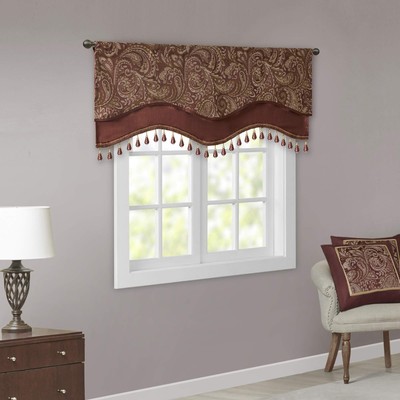 Madison Park Faux Silk Paisley Jacquard, Rod Pocket Curtain with Privacy Lining-image