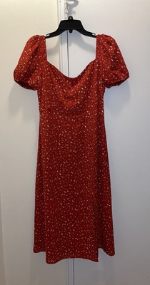 NWOT Petite Studio Adelaide Red Midi Dress Vintage Floral Print Size Medium-image
