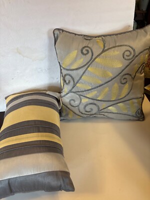 Madison Park coordinating pair silver pale gold throw pillows one embroidered-image