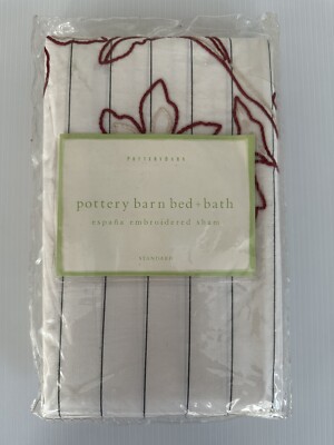 Pottery Barn ~ (NEW) Espana pillow sham EMBROIDERED Flowers Maroon & Beige Flaw-image