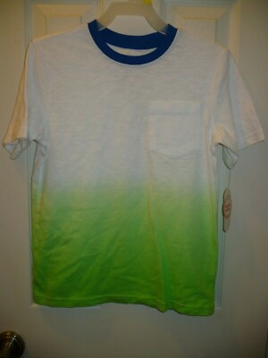 Wonder Nation Boys T Shirt Size Large (10-12) Dip Dye White & Green Ringer Tee -image