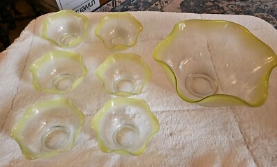MCM Blendo Style Lime Clear Fluted Wavy Large Fruit Or Dip Bowl & 6 Small Bowls-image