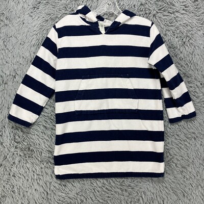 Pottery Barn Kids Swim Coverup Kids L Navy Stripe Nautical Hooded Terry Cloth-image