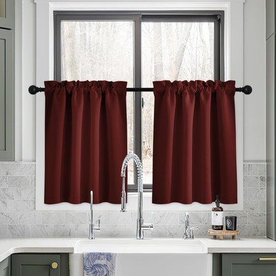 Short Curtains for Christmas Window Decor, Thermal Insualted Small Curtains f...-image