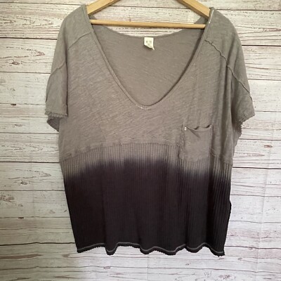 We The Free Sun Dial Linen Blend Dip Dye T-Shirt Sz L Boho Ombre Free People-image