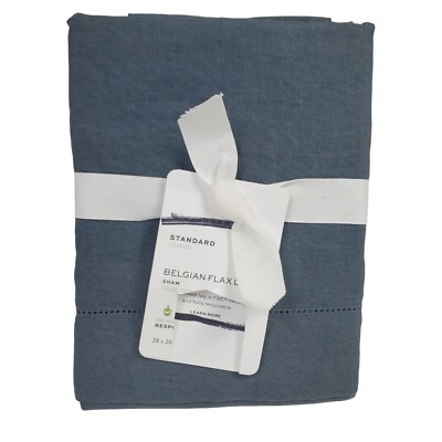 NEW Pottery Barn Belgian Flax Linen STANDARD Sham~Steel Blue-image