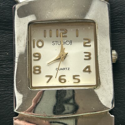 Studio Time Analog Quartz Wristwatch with a Silver Tone Cuff Band-image