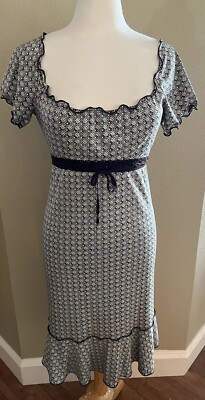 Max Studio Blue Brown Peasant Sweetheart Neck Off Shoulder Peasant Dress XS-image