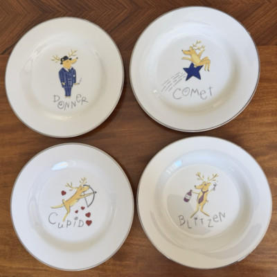 VINTAGE POTTERY BARN REINDEER DESSERT/SALAD PLATES MADE IN JAPAN-image