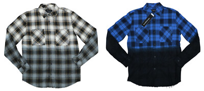 Eleven Paris Plaid Flannel Dip Dye Long Sleeve Men's Button Down Shirt NWT-image
