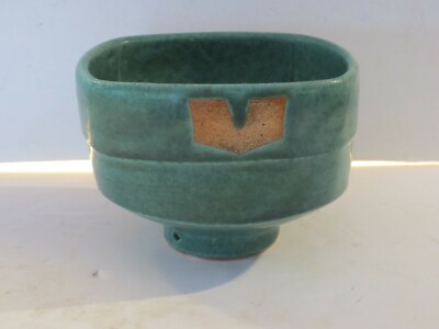 Jeff Oestreich Large Studio Pottery Soda Fired Squared Bowl With Designs, Marked-image