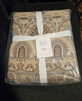 Pottery Barn Wylie Paisley Print Cotton Duvet Cover Full Queen Warm Multi NEW-image